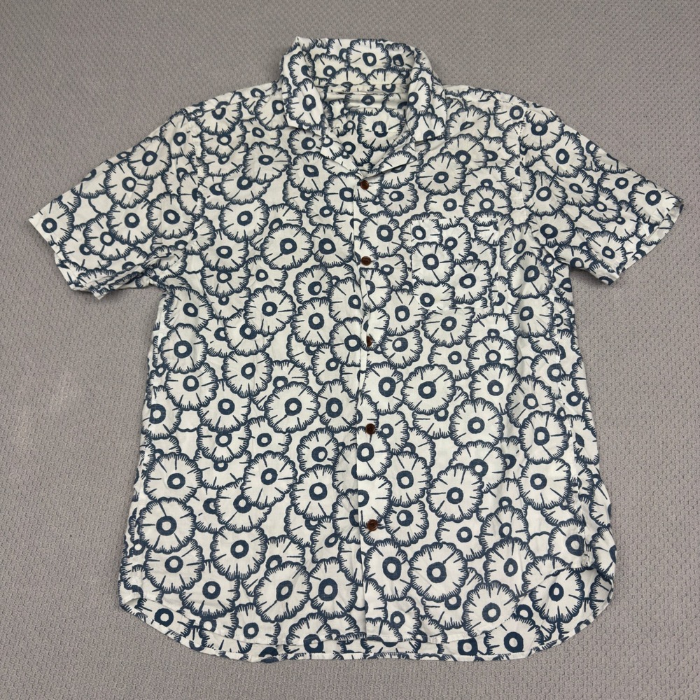 Outerknown Shirt Mens Large Blue White Floral Organic Cotton Tropical Beach